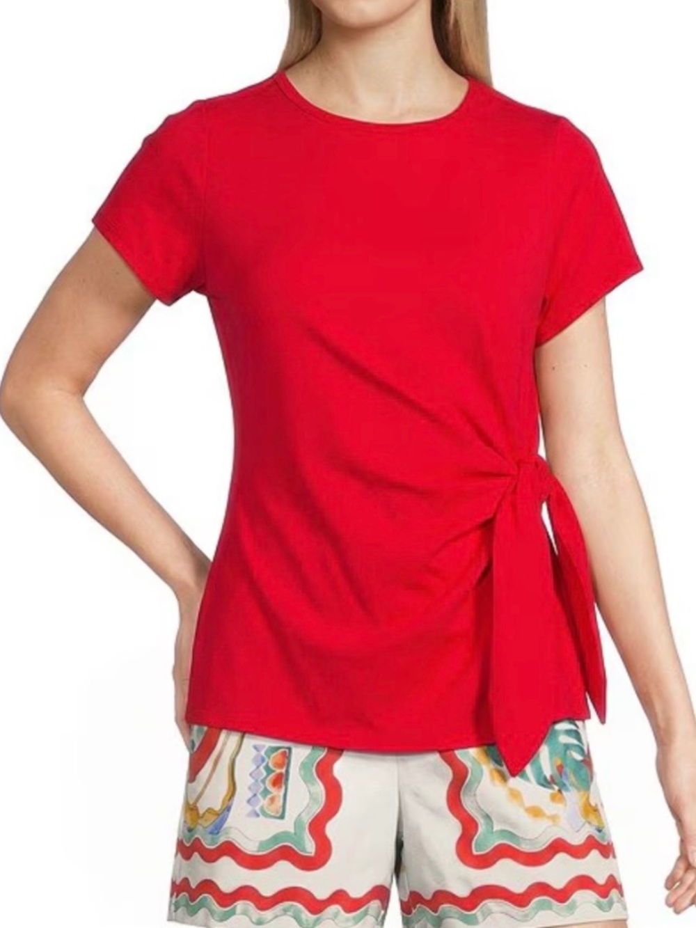 NWT GIBSON & LATIMER Short Sleeve with Side Tie Accent Red Top Size Medium